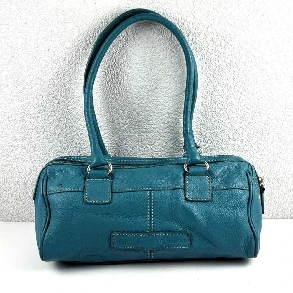 VTG Fossil Y2K Shoulder Bag Womens Medium Blue Pebbled Leather Satchel 75082